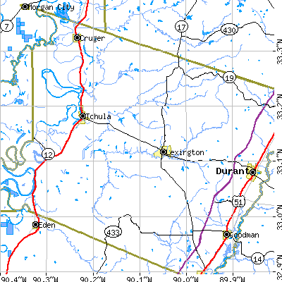 Zip code 39095 close-up map