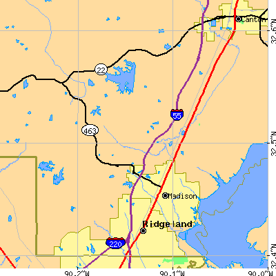 Zip code 39110 close-up map