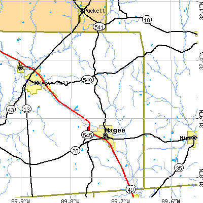 Zip code 39111 close-up map