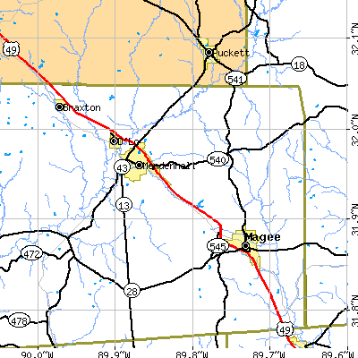 Zip code 39114 close-up map