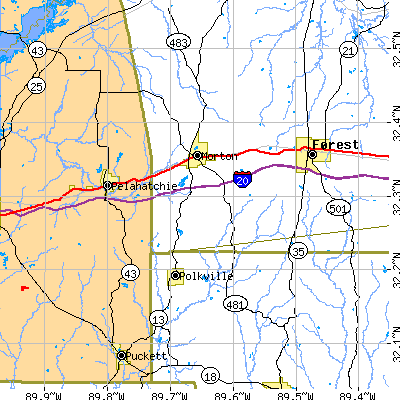 Zip code 39117 close-up map