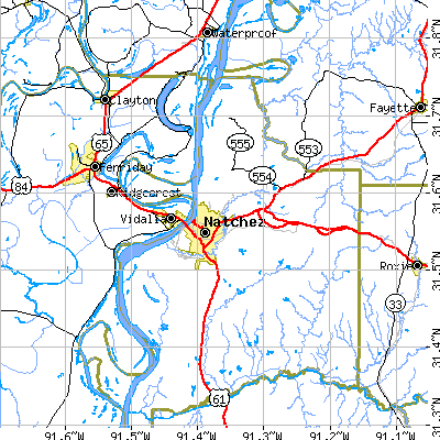 Zip code 39120 close-up map