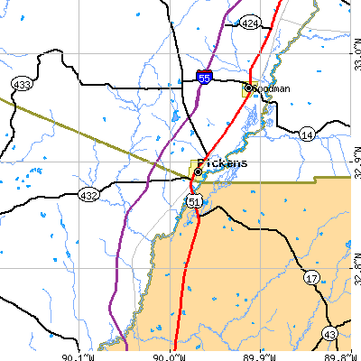 Zip code 39146 close-up map