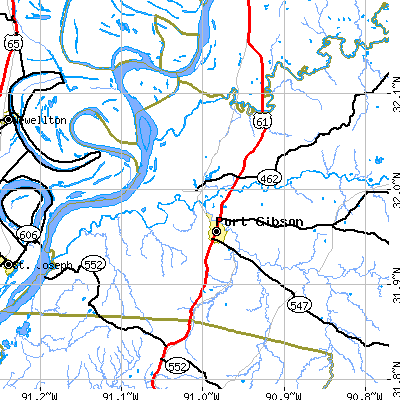 Zip code 39150 close-up map