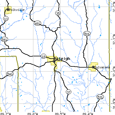 Zip code 39153 close-up map