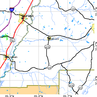 Zip code 39160 close-up map
