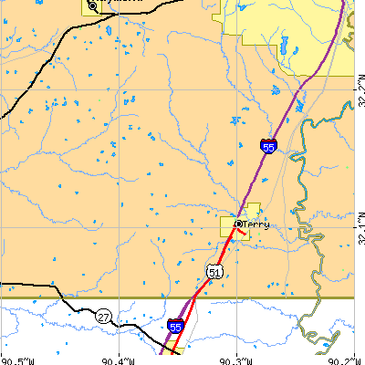 Zip code 39170 close-up map
