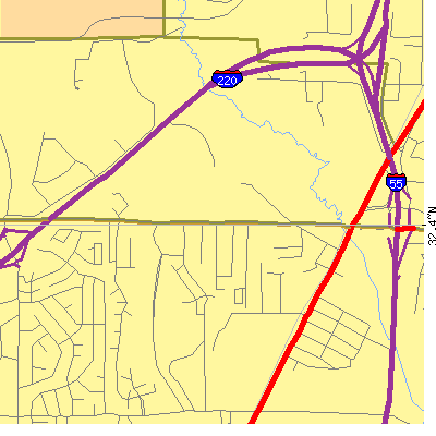 Zip code 39174 close-up map