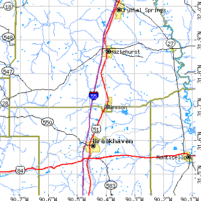 Zip code 39191 close-up map
