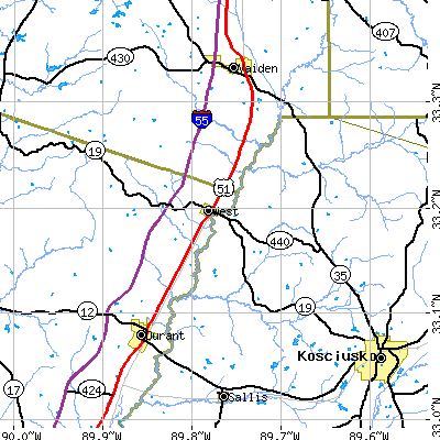Zip code 39192 close-up map