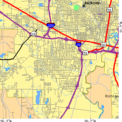 Zip code 39204 close-up map