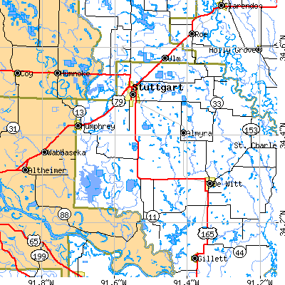 Zip code 72160 close-up map