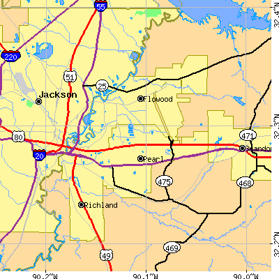 Zip code 39208 close-up map
