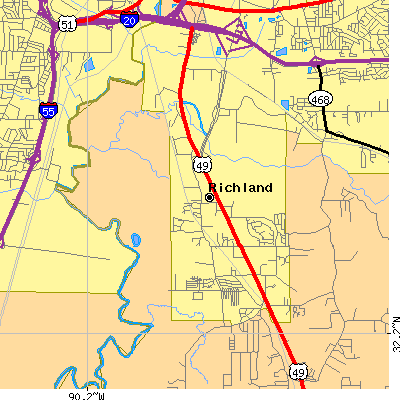 Zip code 39218 close-up map