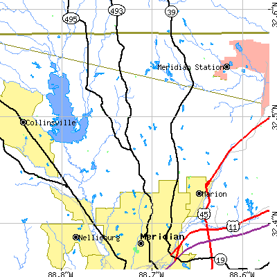 Zip code 39305 close-up map