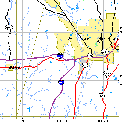 Zip code 39307 close-up map