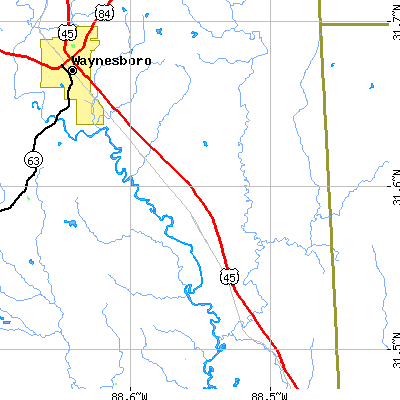 Zip code 39322 close-up map