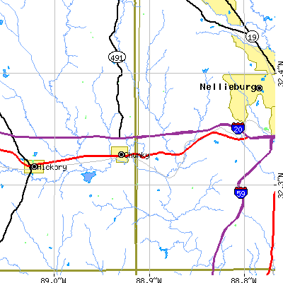 Zip code 39323 close-up map