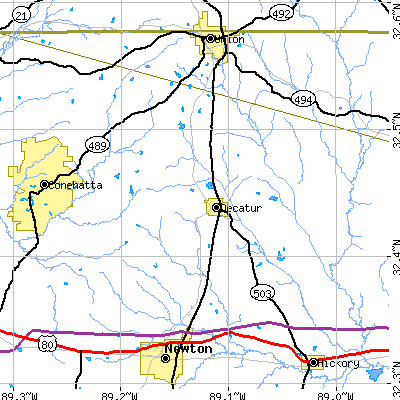 Zip code 39327 close-up map