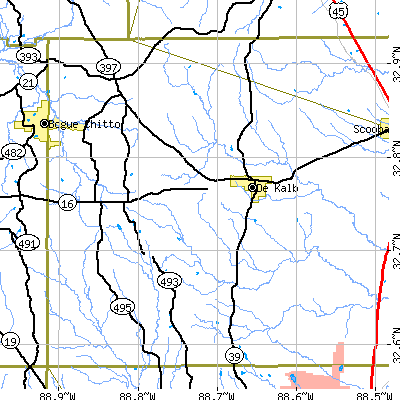 Zip code 39328 close-up map