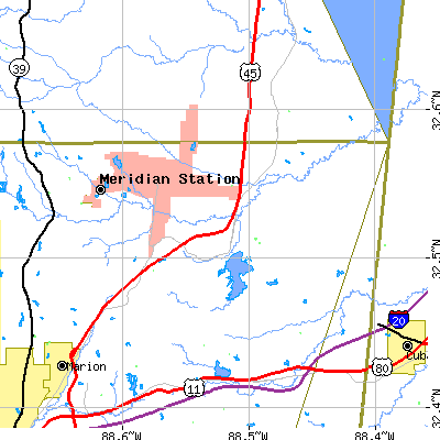 Zip code 39335 close-up map