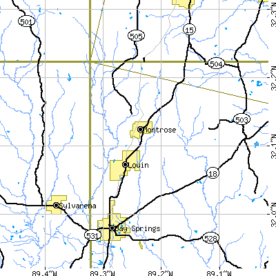 Zip code 39338 close-up map