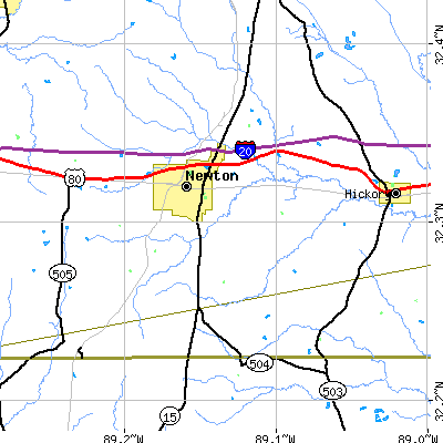 Zip code 39345 close-up map