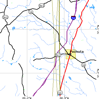 Zip code 39347 close-up map