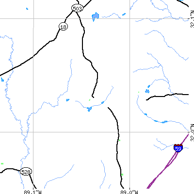 Zip code 39348 close-up map