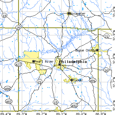 Zip code 39350 close-up map