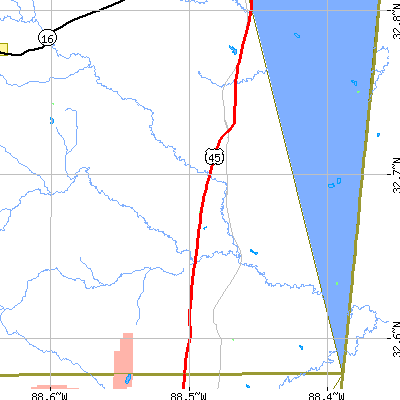 Zip code 39352 close-up map