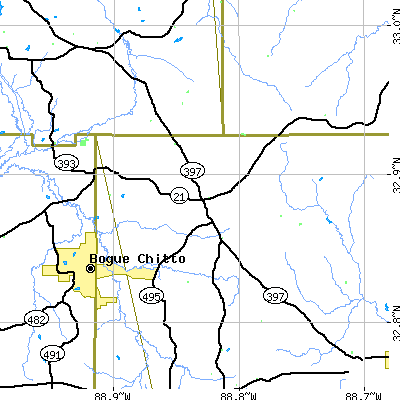 Zip code 39354 close-up map