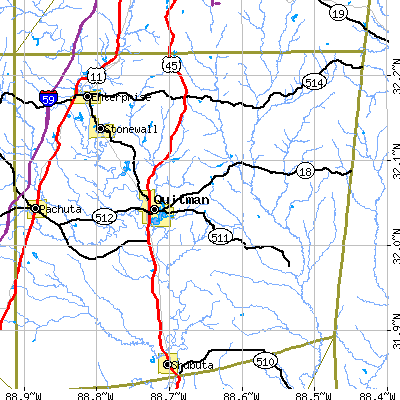 Zip code 39355 close-up map