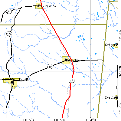 Zip code 39358 close-up map