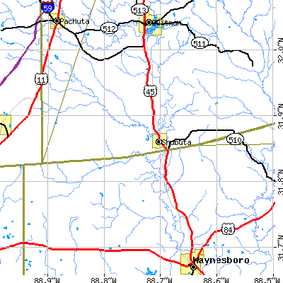 Zip code 39360 close-up map