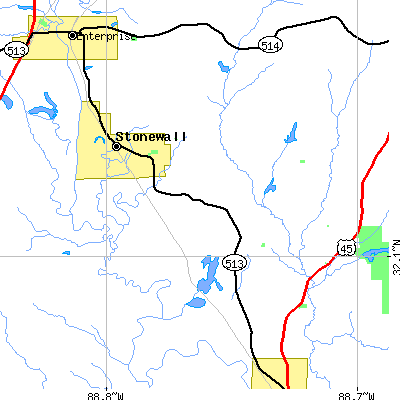 Zip code 39363 close-up map