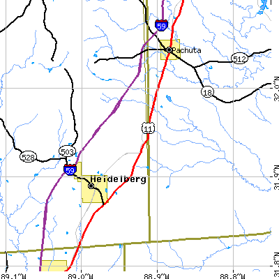 Zip code 39366 close-up map