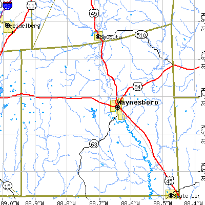 Zip code 39367 close-up map