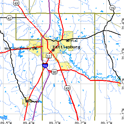 Zip code 39401 close-up map
