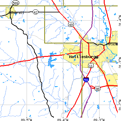 Zip code 39402 close-up map