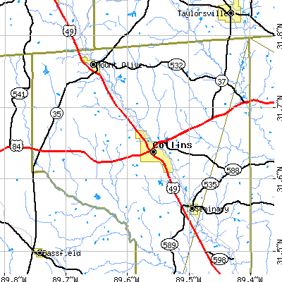 Zip code 39428 close-up map
