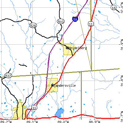 Zip code 39439 close-up map