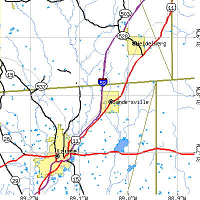 Zip code 39440 close-up map