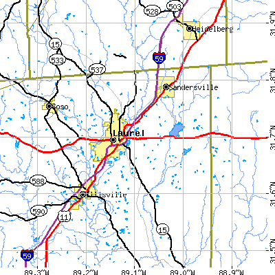Zip code 39443 close-up map