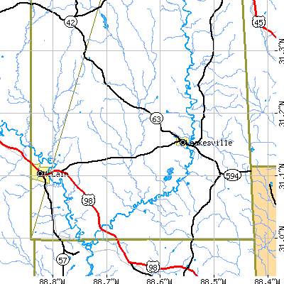 Zip code 39451 close-up map