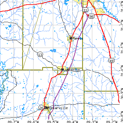 Zip code 39455 close-up map