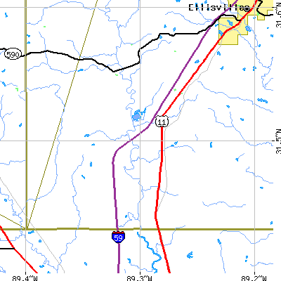 Zip code 39459 close-up map