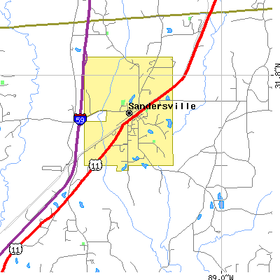 Zip code 39477 close-up map