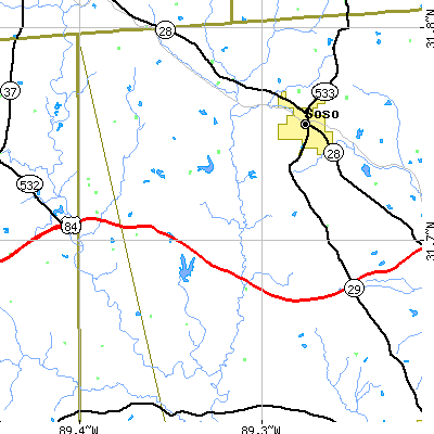 Zip code 39480 close-up map