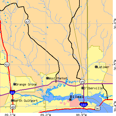 Zip code 39532 close-up map